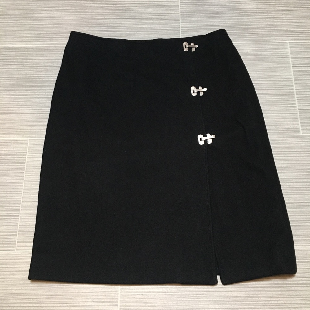 Celine vintage black wool toggle buckle midi skirt